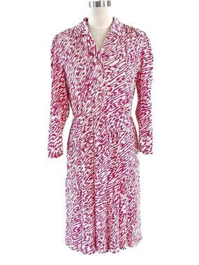 Vintage 1980's Hot Pink Zebra Pleated Secretary Dress SZ M